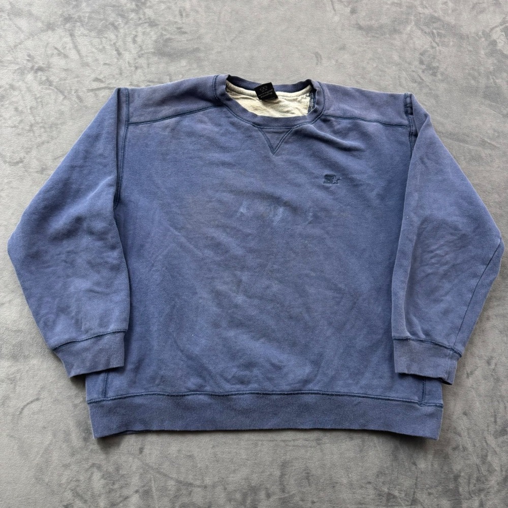 Vintage Starter Crewneck Sweatshirt Mens Large Blue Faded Distressed Streetwear